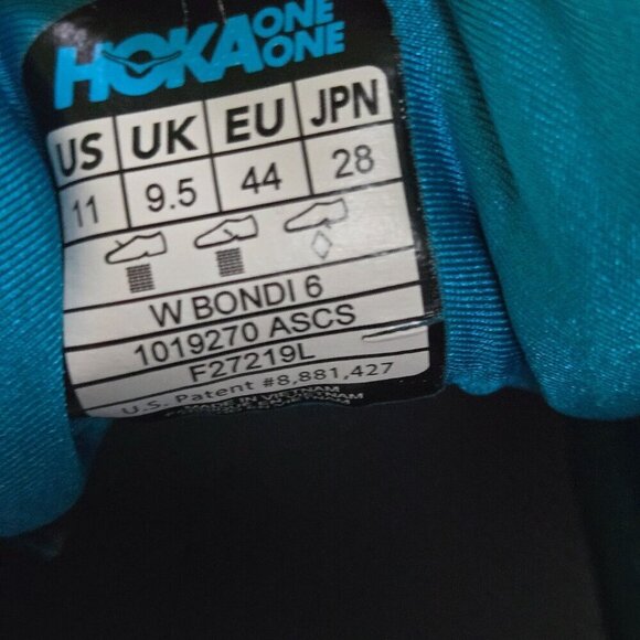 Hoka One One Bondi 6 Teal Blue Running Shoes Size 11 F27219L - Picture 8 of 9